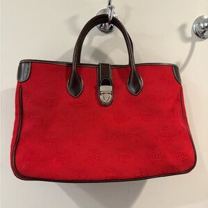 Dooney & Bourke Red and Brown Monogram Print Tote